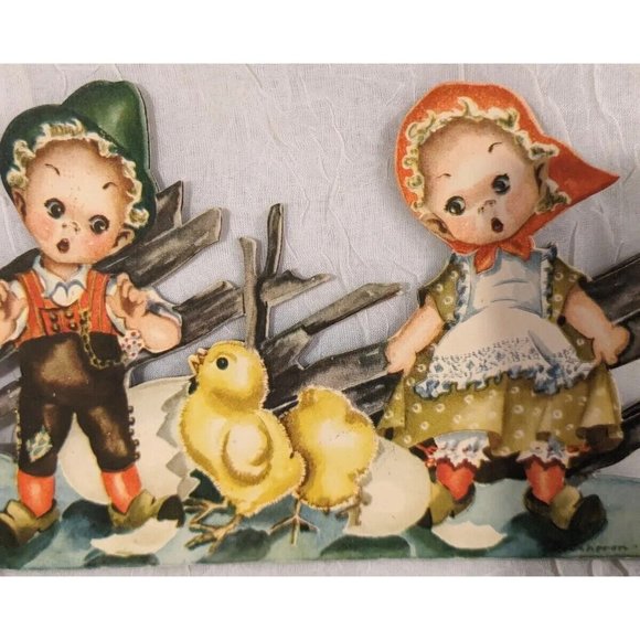 Norway Die Cut Fold Out Table Decor Kids Chicken Paper Dolls Baby Easter Elf Vtg - Picture 12 of 16